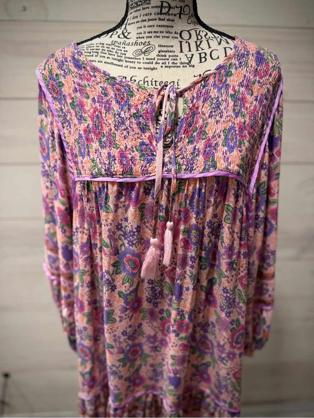 Umgee Lavender Floral Boho Tie-Neck Dress - Picture 5 of 16